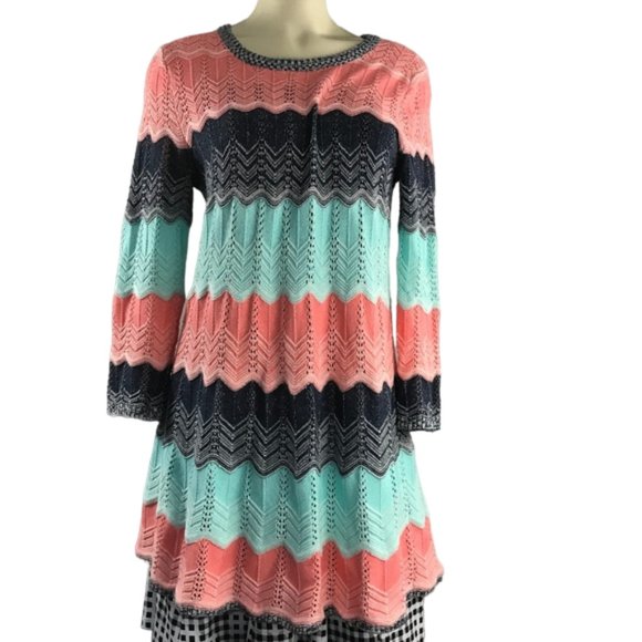 NWOT Heather B 100% cotton knit Chevron long sweater - Picture 2 of 11